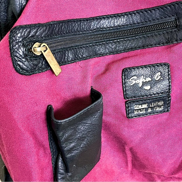 Sofia C Oversized Italian Leather Crossbody Tote Bag Black Boho Casual Slouchy - Picture 10 of 13